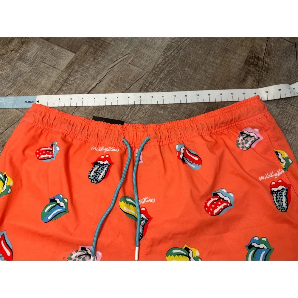 The Rolling Stones Mens Board Shorts Orange Tongue Logo Swim Trunks XL 40-42